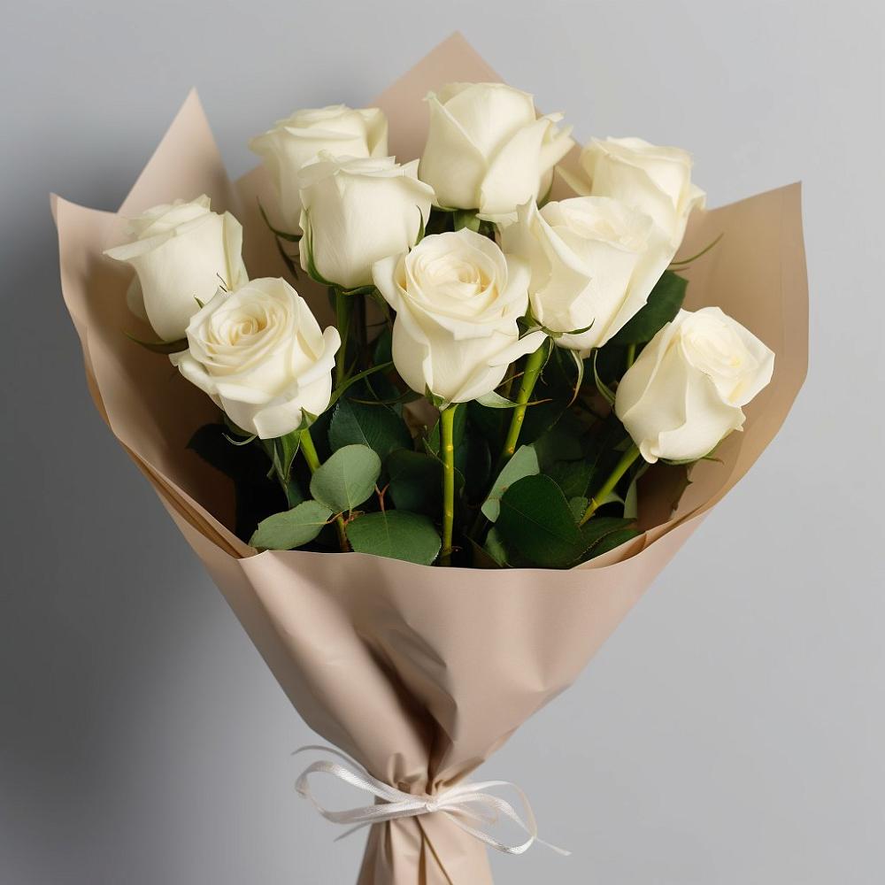 Букет 9 Белых роз Эдлесс Лав в Посевной