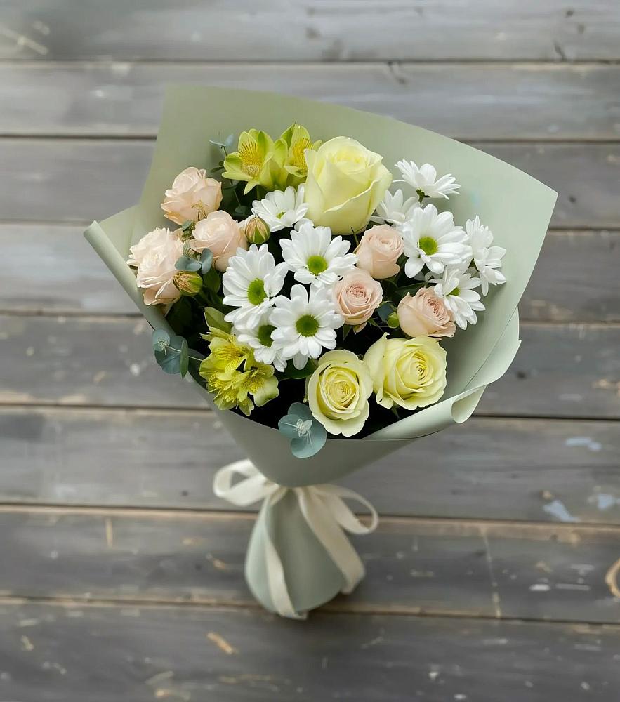 Букет цветов из: Альстромерии, Розы и Хризантемы в Посевной