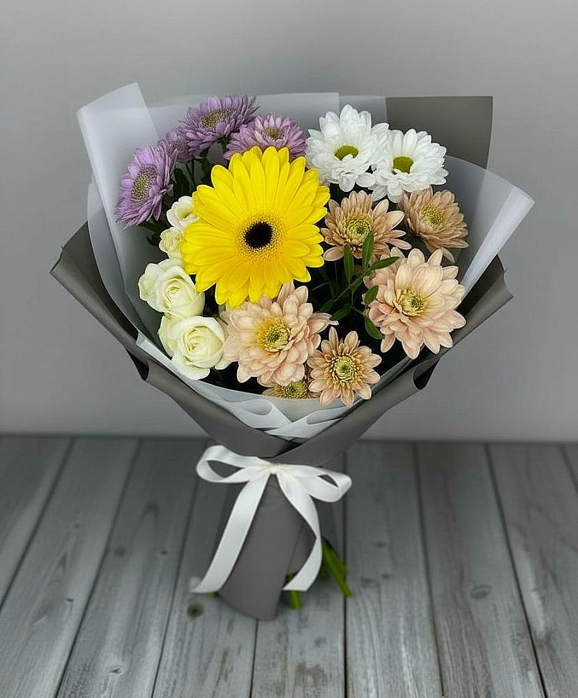 Букет цветов из: Розы, Герберы и Хризантемы в Посевной