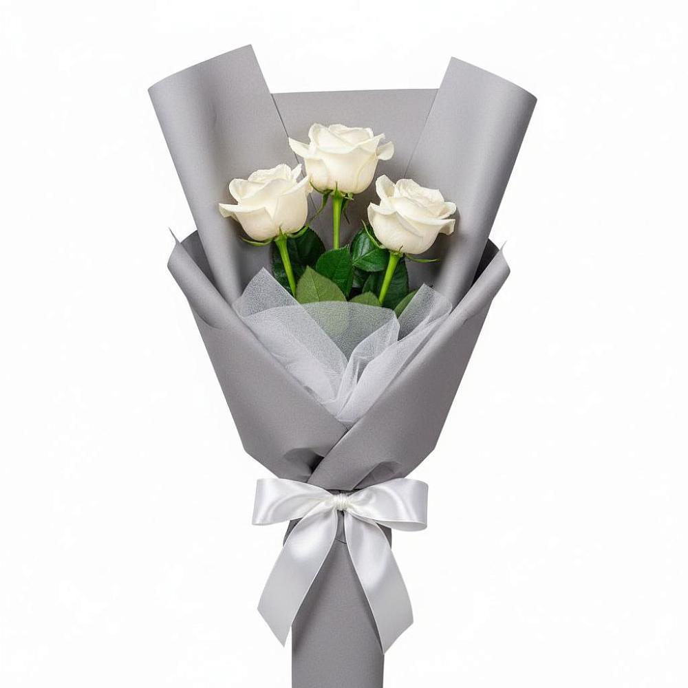 Букет 3 белые розы в Посевной