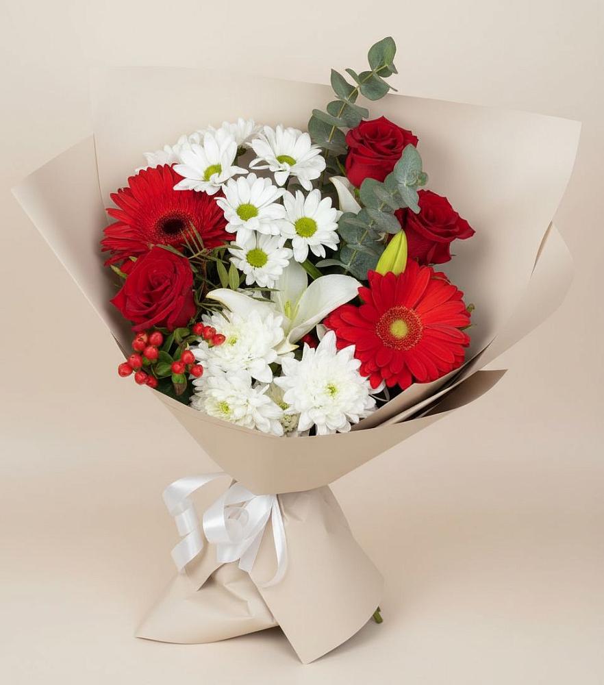 Букет цветов из: Розы, Хризантемы, Герберы и Лилии в Посевной