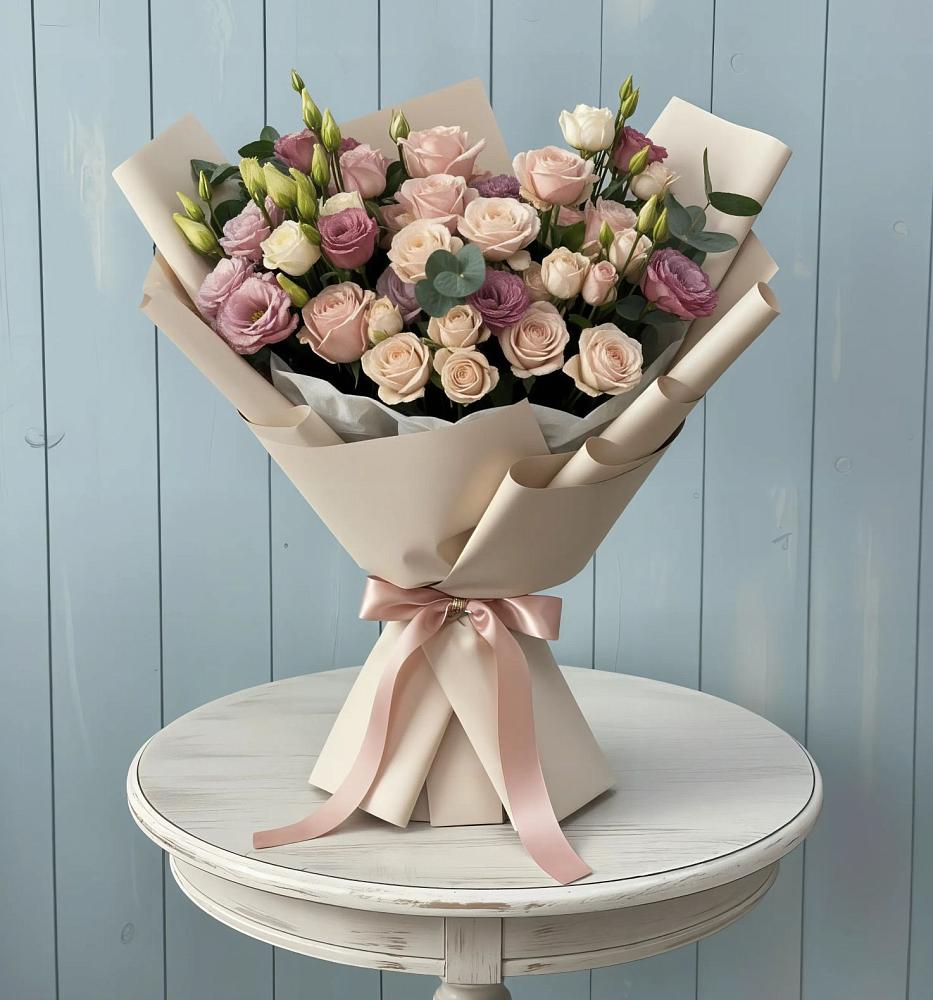 Букет цветов из: Розы и Лизиантусы в Посевной