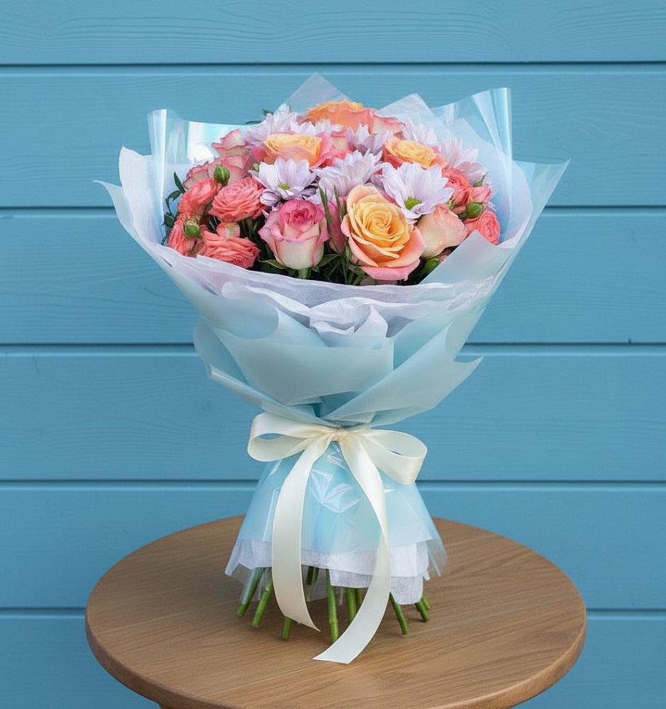 Букет цветов из: Хризантемы и Розы в Посевной