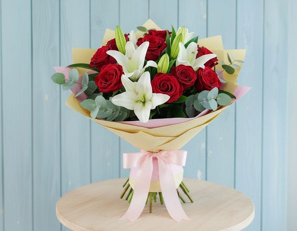 Букет цветов из: Лилии и Розы в Посевной